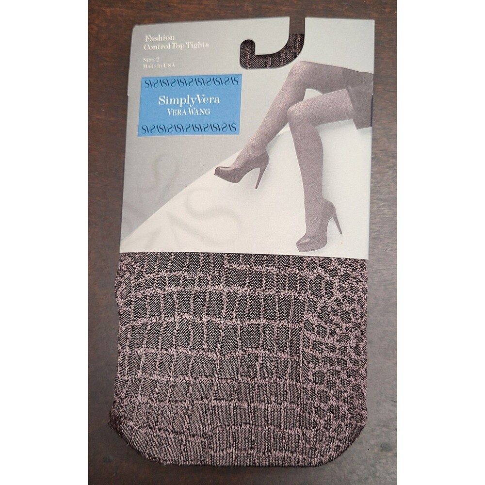 Simply Vera Wang Control Top Tights Womens Size 2 Brown Suede Luster Croco Nylon